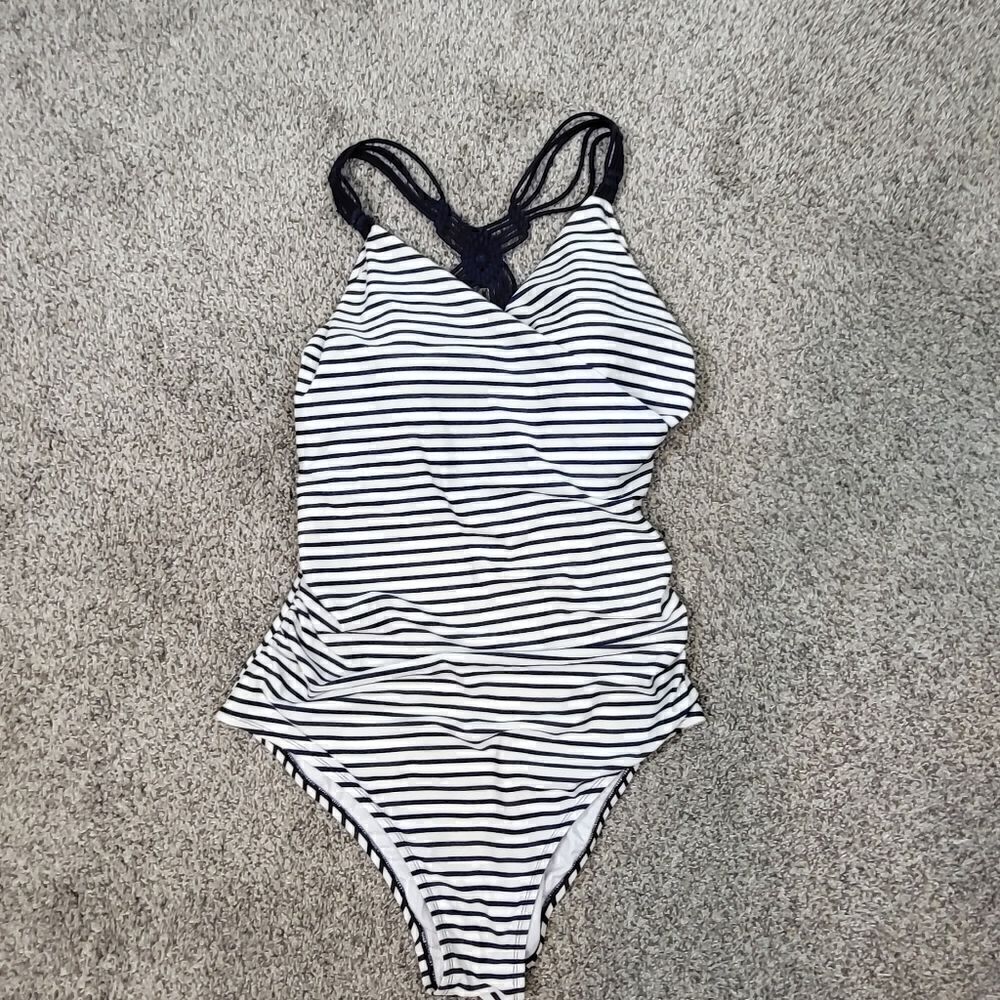 Plus Size Kona Sol Blue & White  One Piece Swimsuit
